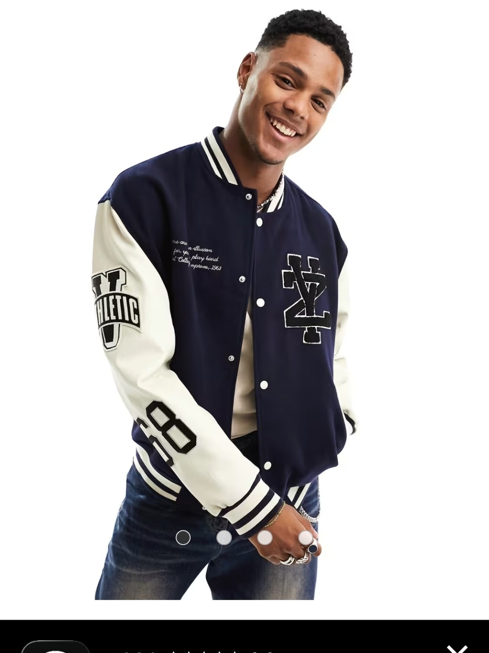 ASOS Navy and White Bomber Varsity Jacket
